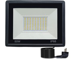 Merkloos LED Schijnwerper Buiten - Koud Wit - 50W - Waterdichte Floodlight met Stekker - Voor Tuin en Garage