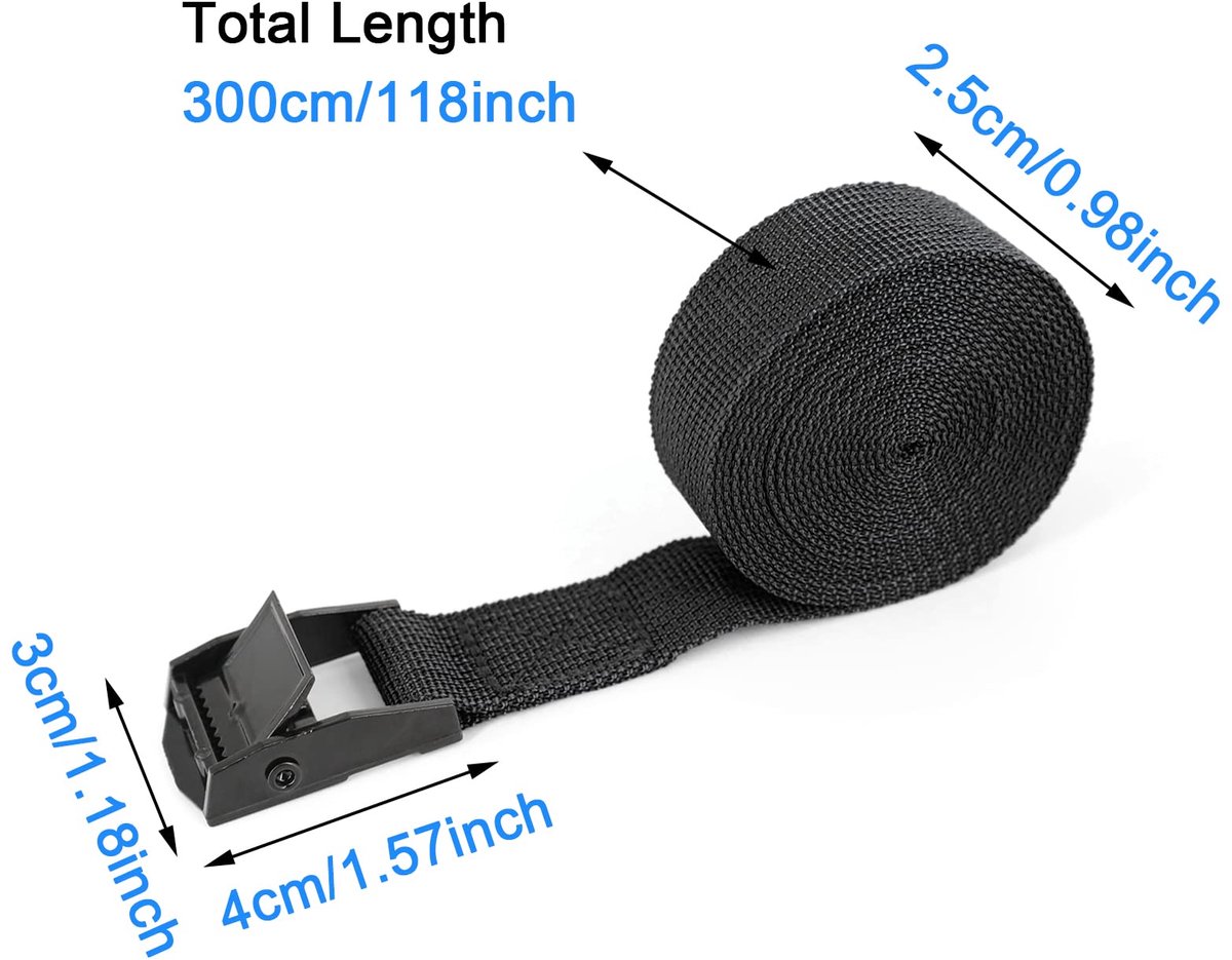 RIO Direct 2 stuks spanbanden 3 m, zwart Spanriem Verstelbaar, Ratel Tension Strap voor fiets steekwagen motorfiets - ShopVlot