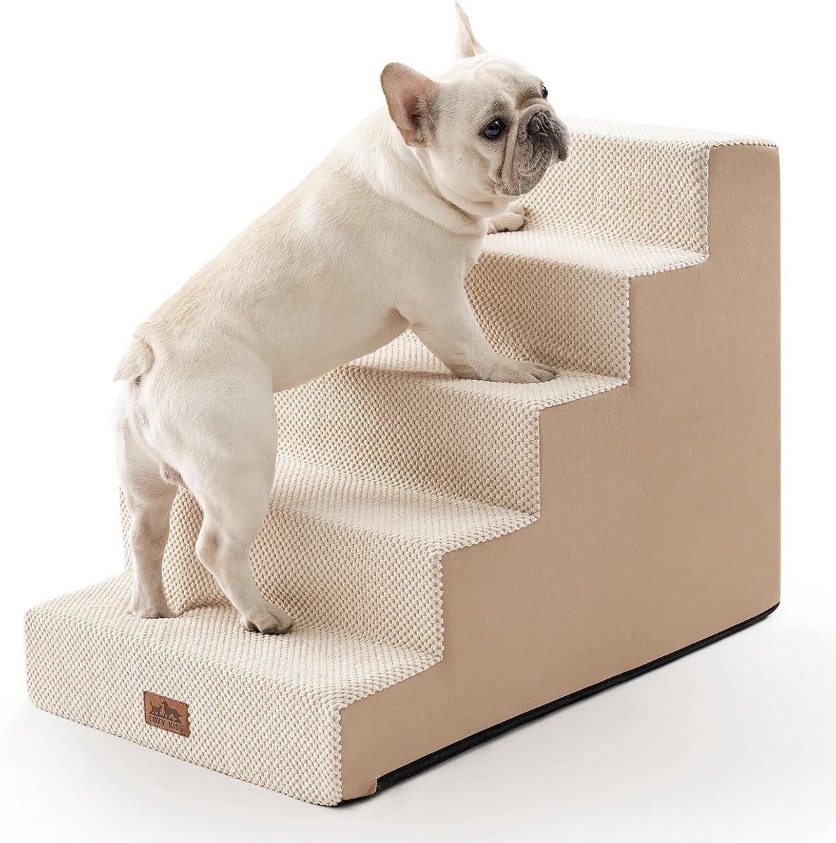 Famanu – Brede hondentrap voor bij het bed, 75x50x60 cm, 5 niveaus, beige