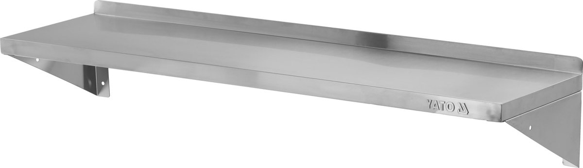 YATO Gastro RVS Wandplank 120 x 30 cm - Enkele RVS Muurplank met Spatrand 30 mm - Roestvrij Staal SS201 Gepolijst - Horeca Wandrek Keuken met Zijsteunen (YG-08931)