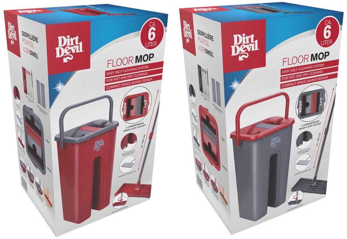 Dirt Devil vloermop - Vloermopsysteem - Grijs - Reisformaat