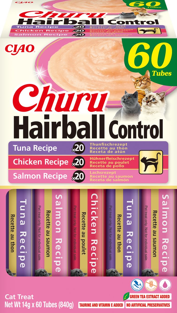 INABA CIAO Churu Hairball Creamy Puree Kattensnack Liquid Tonijn & Kip 60x14g