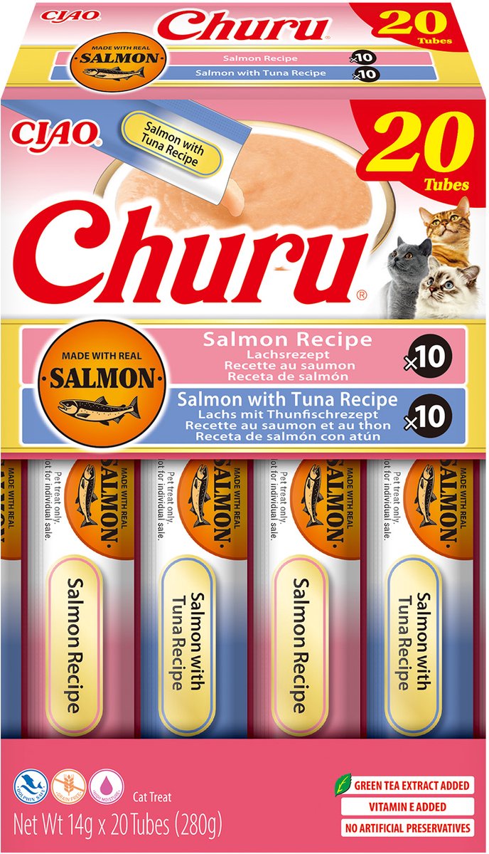 INABA CIAO Churu Creamy Puree Kattensnack Liquid Zalm & Tonijn 20x14g