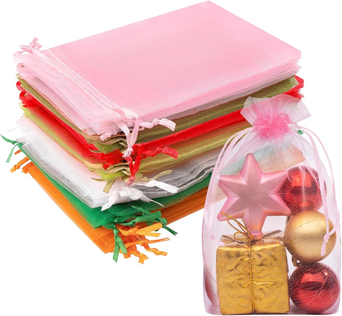 100 stuks‑gaaszak‑organza zak‑snoepzak voor bruiloft‑verpakking voor cosmetica, cadeaus en sieraden‑netzak‑7x9 cm‑willekeurige mixkleuren