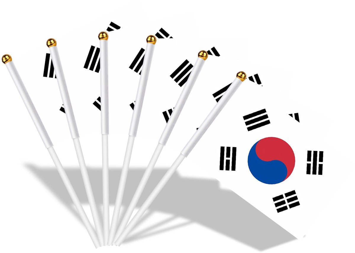 AhfuLife Kleine Zuid-Korea vlaggen voor Koreaanse decoratie, 30 stuks Korea Mini handbediende vlaggen met 30 cm witte - ShopVlot