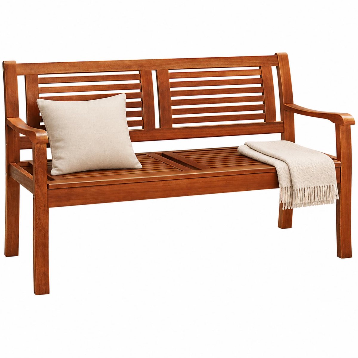 Famanu – Tuinbank Bologna, weerbestendig eucalyptushout, 120x60x90 cm, belastbaar tot 320 kg, ideaal voor balkon, terras of tuin
