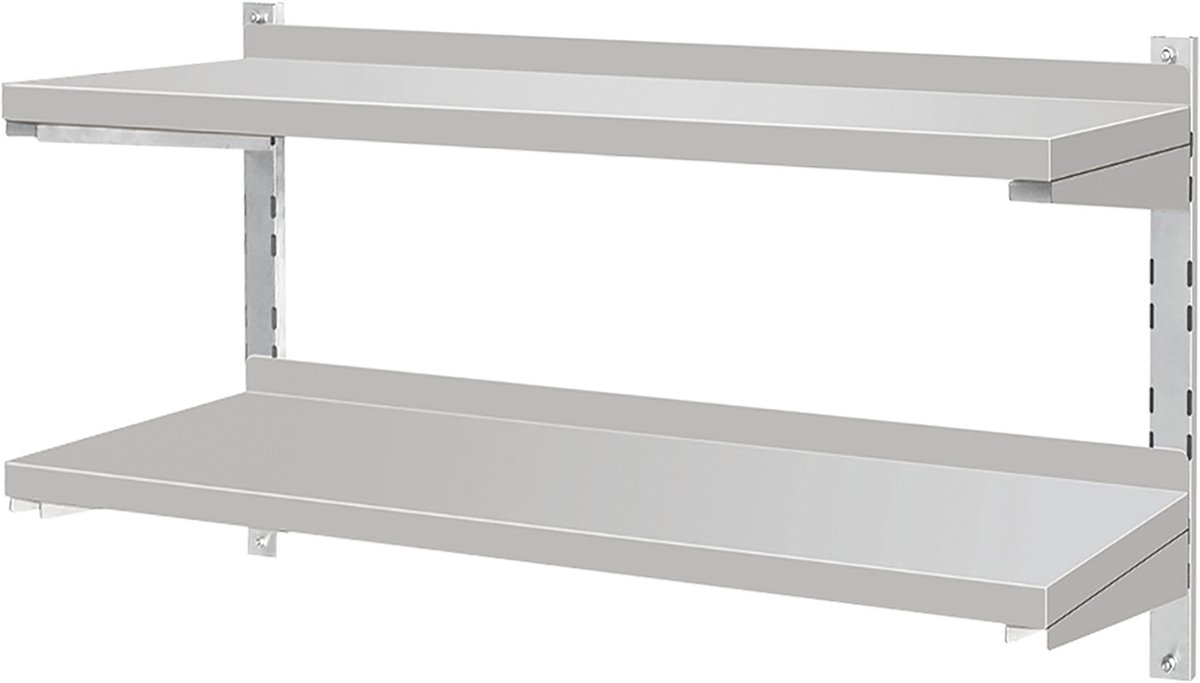 YATO Gastro Verstelbare Dubbele RVS Wandplank met Spatrand 30 mm - Dubbel RVS Wandrek Keuken - Roestvrij Staal SS201 Gepolijst - Horeca Muurplank voor Keukengerei & Voorraad