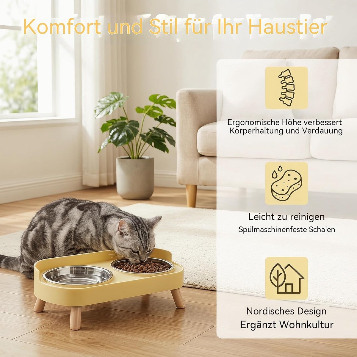 Elevated Cat Food Bowl Set with 2 Stainless Steel Bowls, Raised Pet Feeding Station, Ergonomic Double Cat Bowl for Food and Water, Easy Clean Design — cadeau in Cadeau-ideeën - foto 6