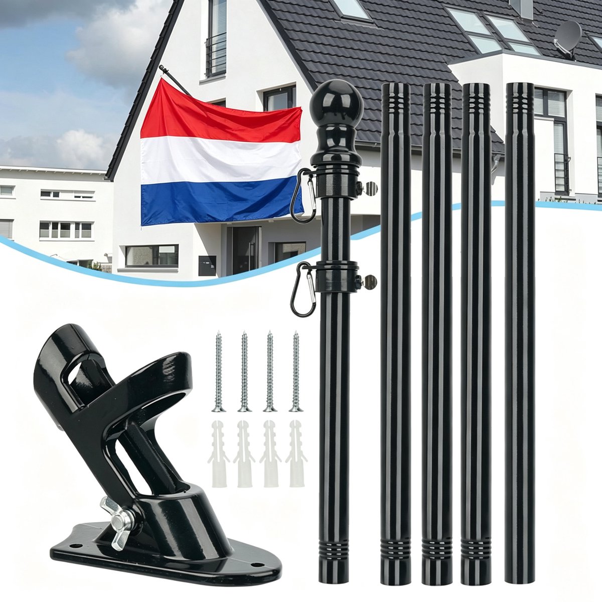 Wandgemonteerde Vlaggenmastset - Verstelbare Vlaggenmastset Van Roestvrij Staal - Metalen Vlaggenmast Met Muurbeugel