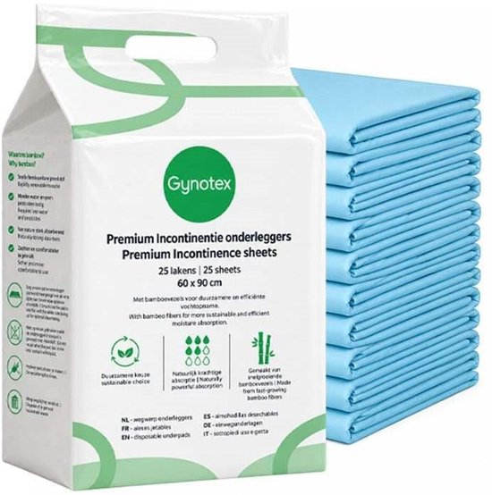 Lot de 25 alèses Gynotex Premium pour incontinence en fibre de bambou, 60x90 cm, bleu clair