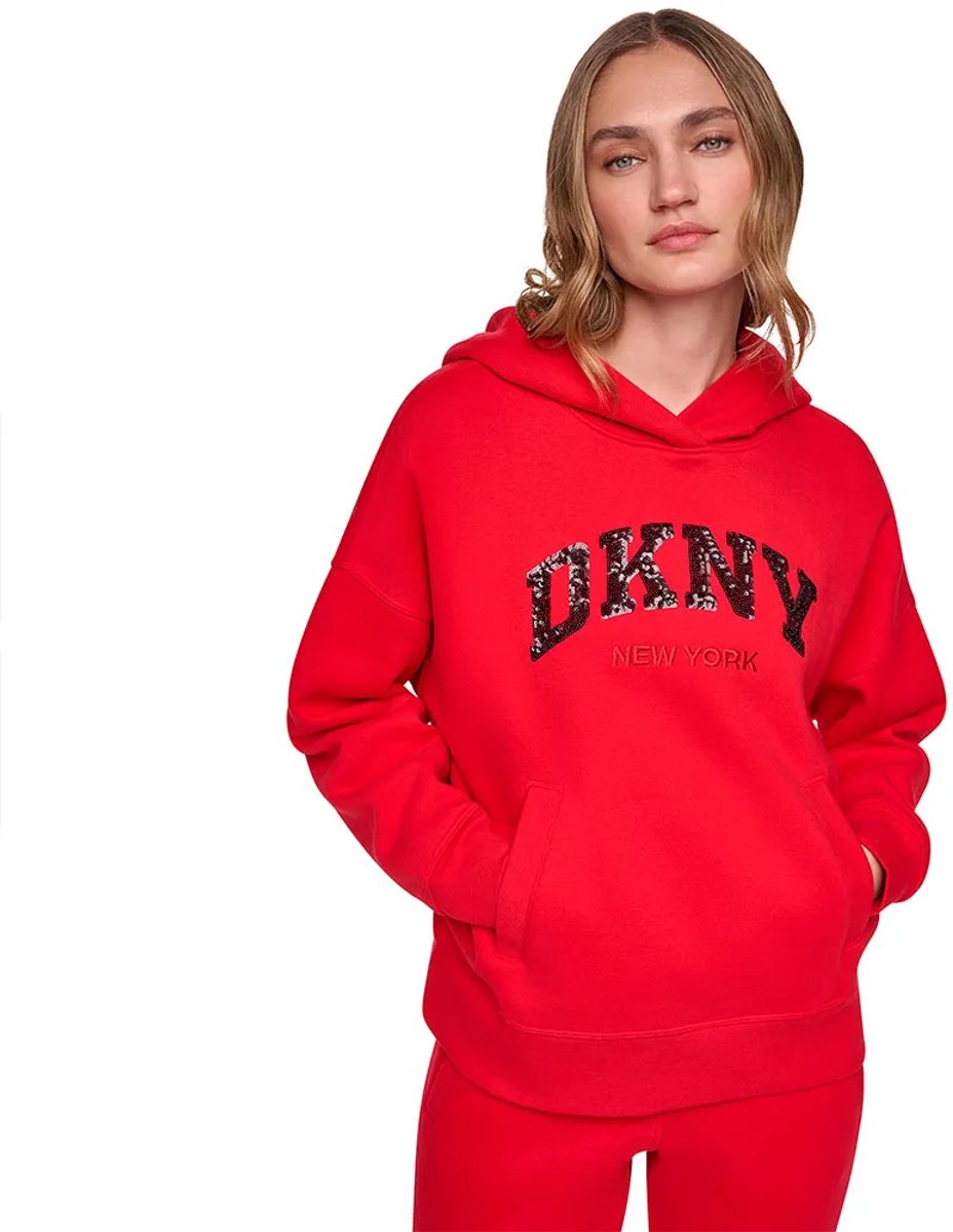Dkny Varsity Sequin New York Hoodie Rood M Vrouw