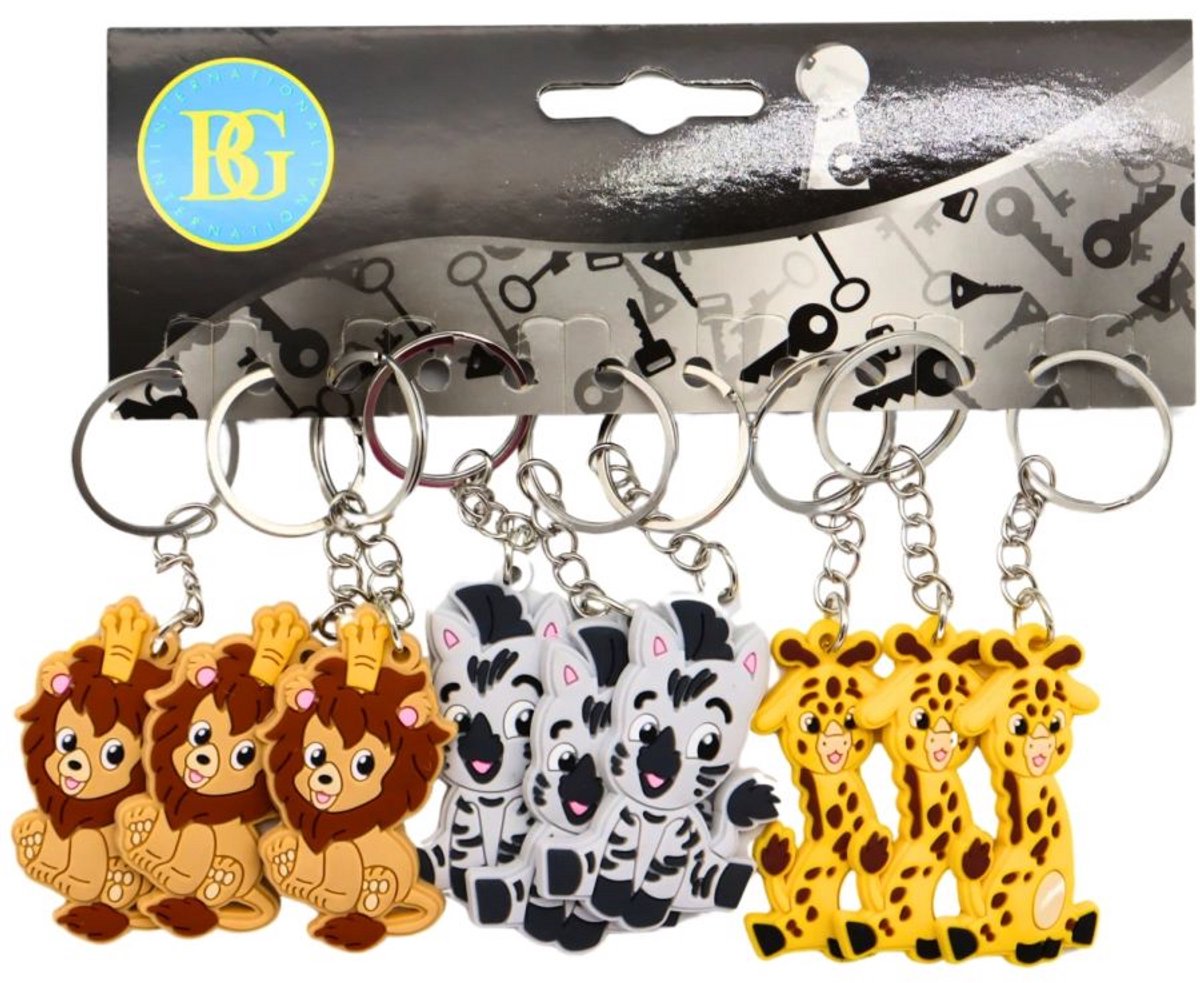 Sleutelhangers Dierentuin Set van 12 – Wilde Baby Dieren – Leeuw, Zebra & Giraf – Schattige Jonge Dieren Sleutelhanger – Traktatie Kinderen & Uitdeelcadeau