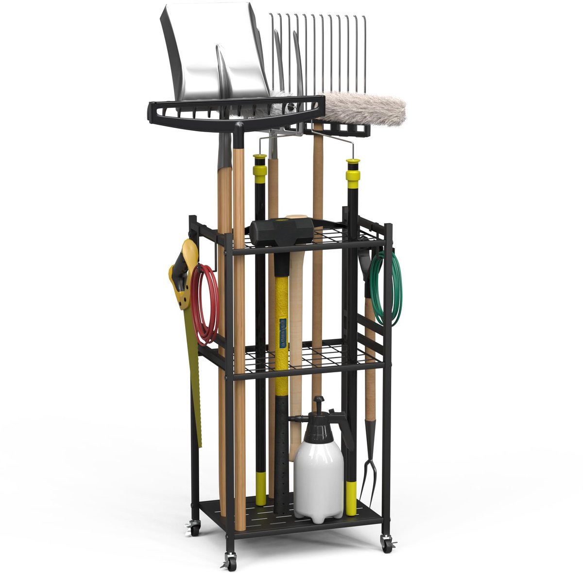 Famanu – Gereedschapskast voor de tuin met 35 vakken en 3 niveaus, 42 x 30 x 85 cm, ideaal voor het organiseren van gereedschap en tuinaccessoires