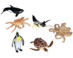 Eddy Toys Animal Playset Ocean - Speelfigurenset met Zeedieren - Kunststof - Meerkleurig - Geschikt voor Jongens en Meisjes vanaf 3 Jaar - Inclusief 6 Figuren zoals Orka en Schildpad