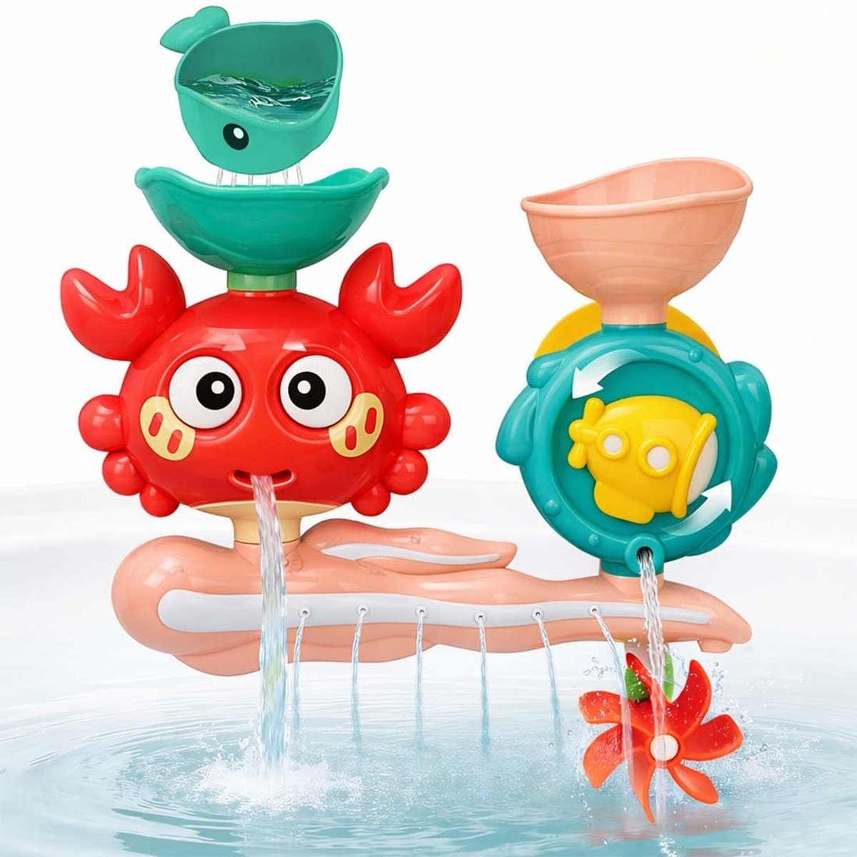 VONKELIOS®Interactief krab waterrad badspeelgoed met watervalstation, leuk waterspuitspeelgoed voor baby's en peuters van 1‑3 jaar