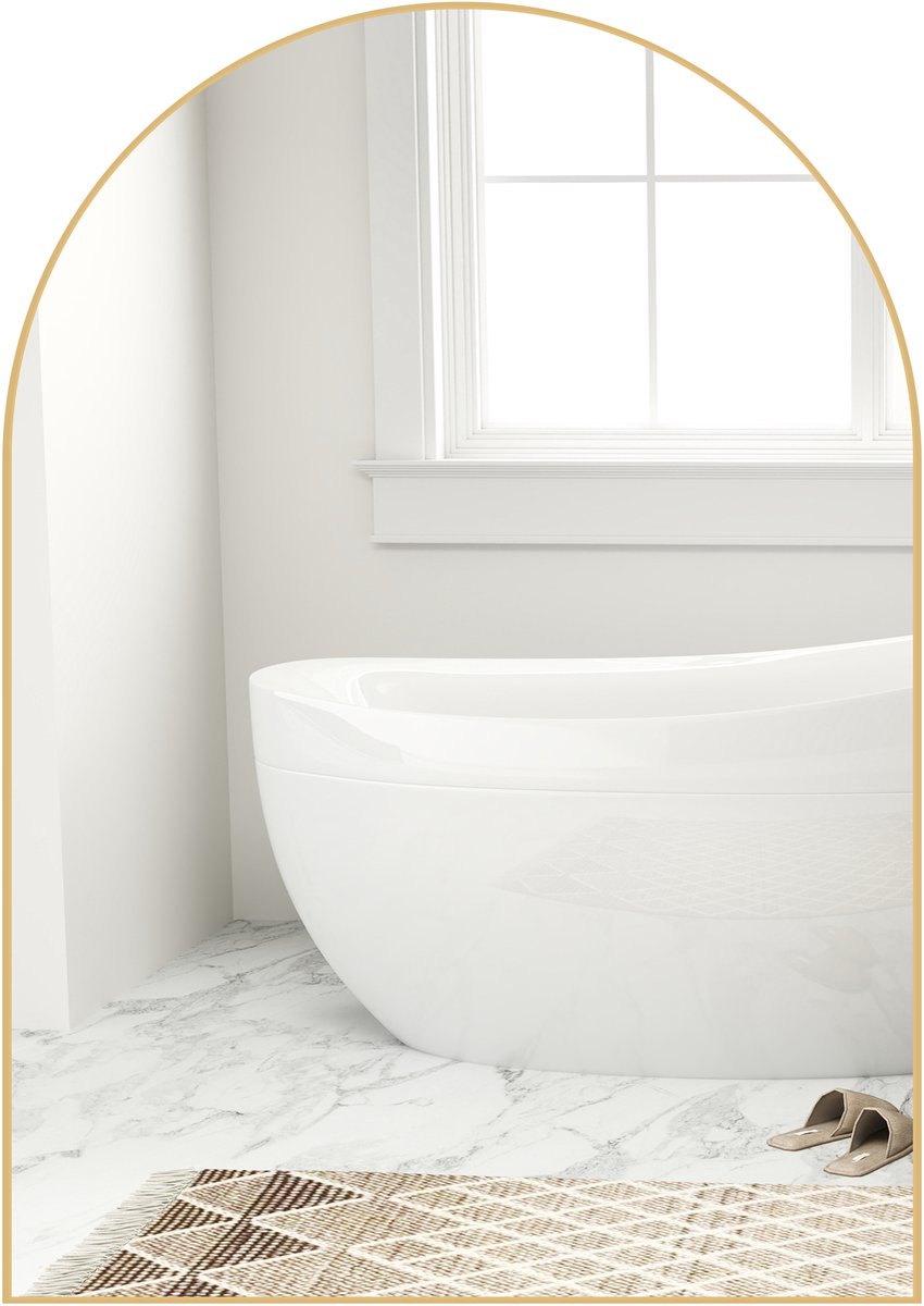 Gebogen wandspiegel, badkamerspiegel met frame van aluminiumlegering voor slaapkamer, woonkamer en hal, 50 × 70 cm, goudkleurig