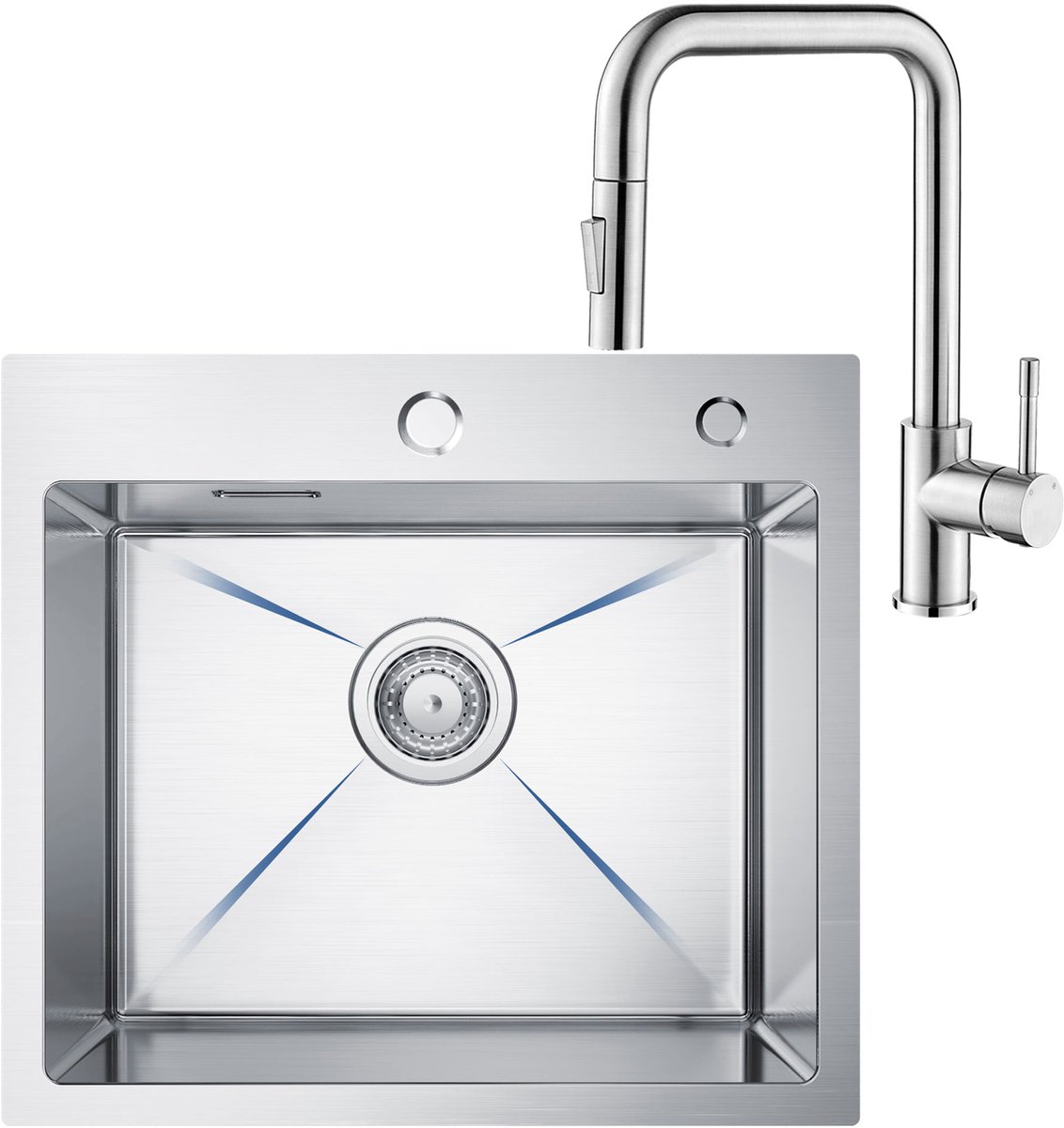 CECIPA max Spoelbak Keuken 50x45CM - Spoelbakken Keuken Met Premium Keukenkraan - Spoelbakken met Kraangat - Gootsteen RVS - Wasbak Keuken - Enkele Spoelbak - Spoelbakken met afdruip - RVS
