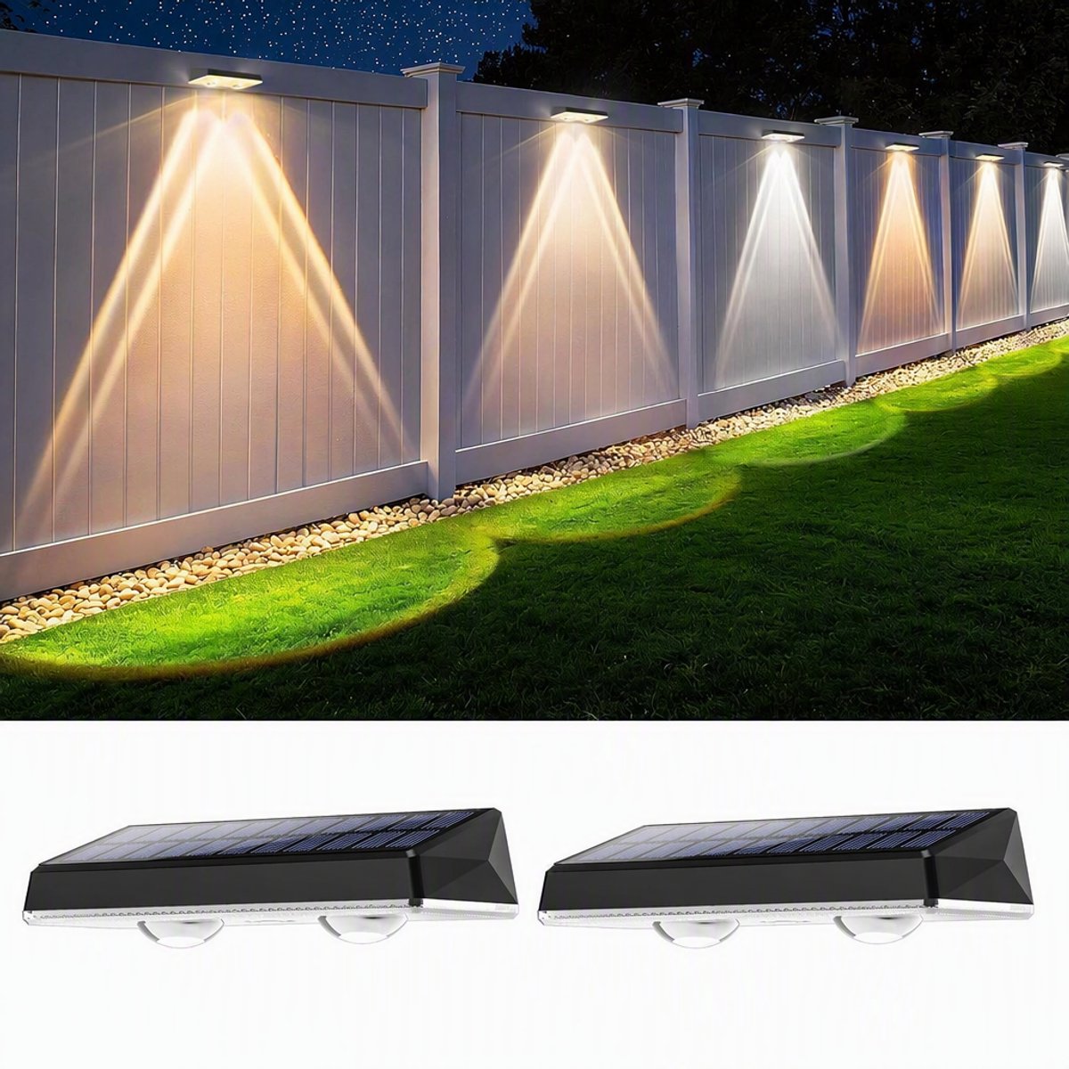 ECTEATOY® Solar wandlamp - Solar Buitenlamp 2-Pack - 3 Lichtmodi & Wit Licht- IP67 - Eenvoudige Installatie - 13x5.5x3cm - Krachtige Buitenverlichting voor Erf en Tuin