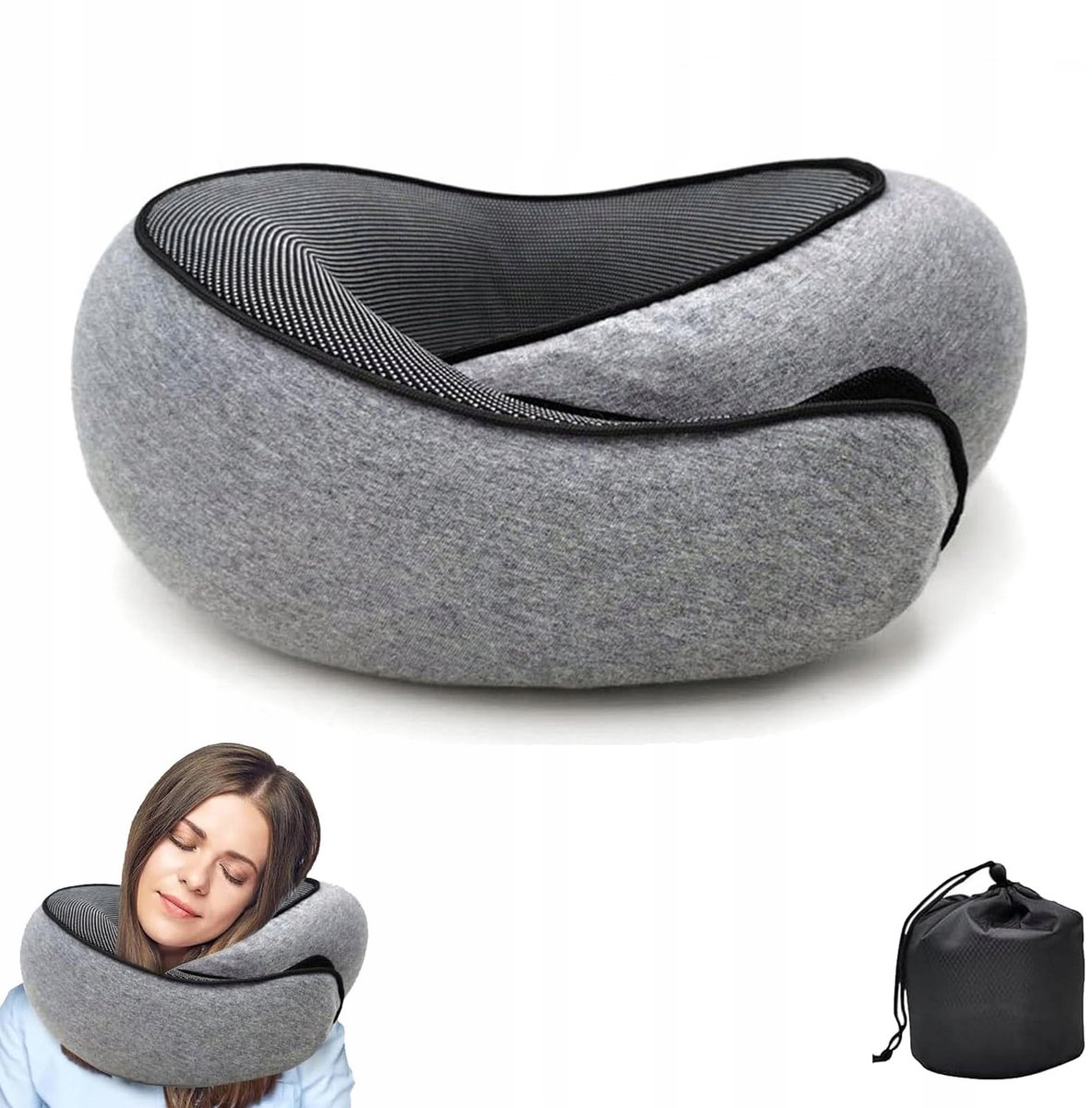 Nekkussen - Reiskussen - Memory Foam - Nekkussen Vliegtuig, Auto, Bus, Trein en Camping - Nek Kussens - Grijs