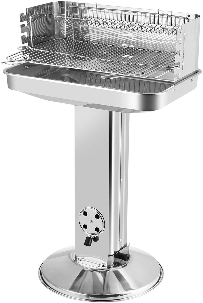 LIFERUN Houtskoolgrill roestvrij staal - barbecue voor camping - met verstelbaar grillrooster - 57 x 38 x 89,5 cm