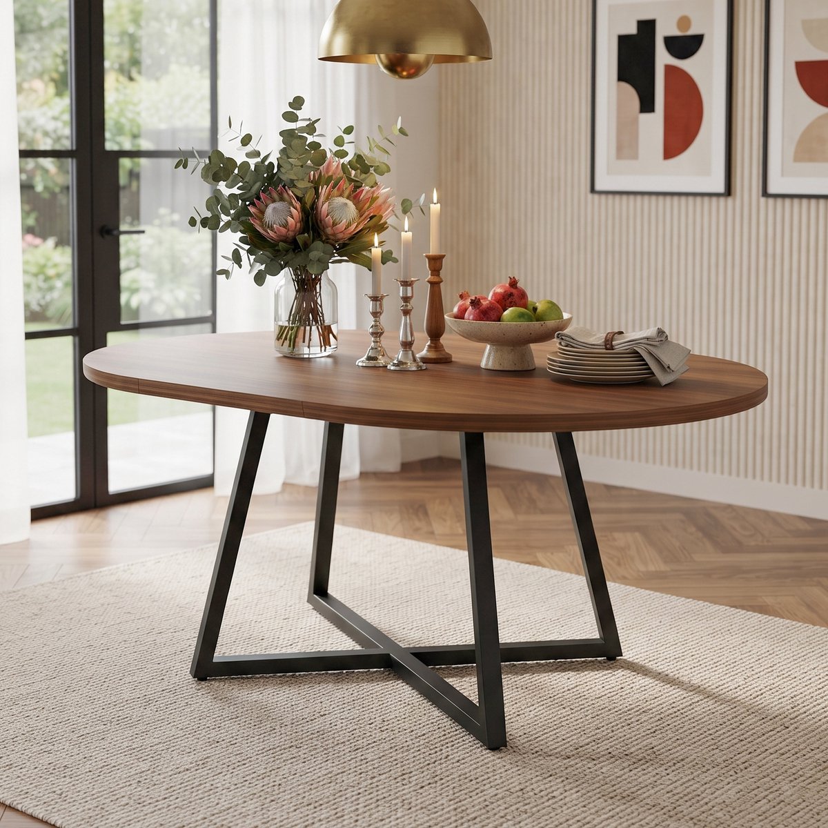 PHOEBE CAT Uitschuifbare Eettafel - 100/140 x 100 cm - Geschikt voor 4–6 personen - Gebogen ontwerp - Walnootkleur