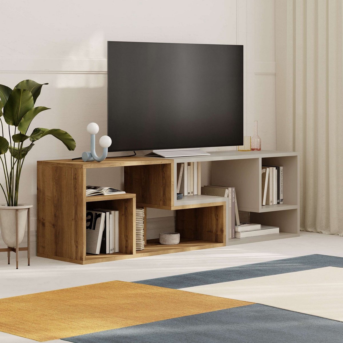 Skye Decor , Tv-standaard, Glis - Hitit, Sandstone, Gemelamineerde spaanplaat, Hitit & Zandsteen, 145 x 35 x 44,8 cm