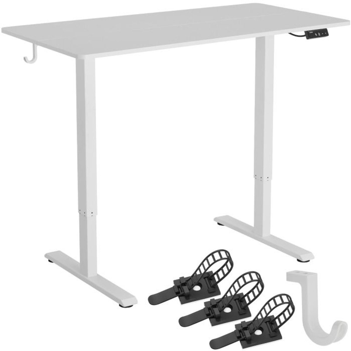 tectake® Elektrisch In Hoogte Verstelbaar Bureau – Zit-Sta Bureau met 2 Geheugenstanden – Elektrisch Verstelbaar Bureau met Tafelblad – Thuiswerkbureau en Kantoorbureau - wit