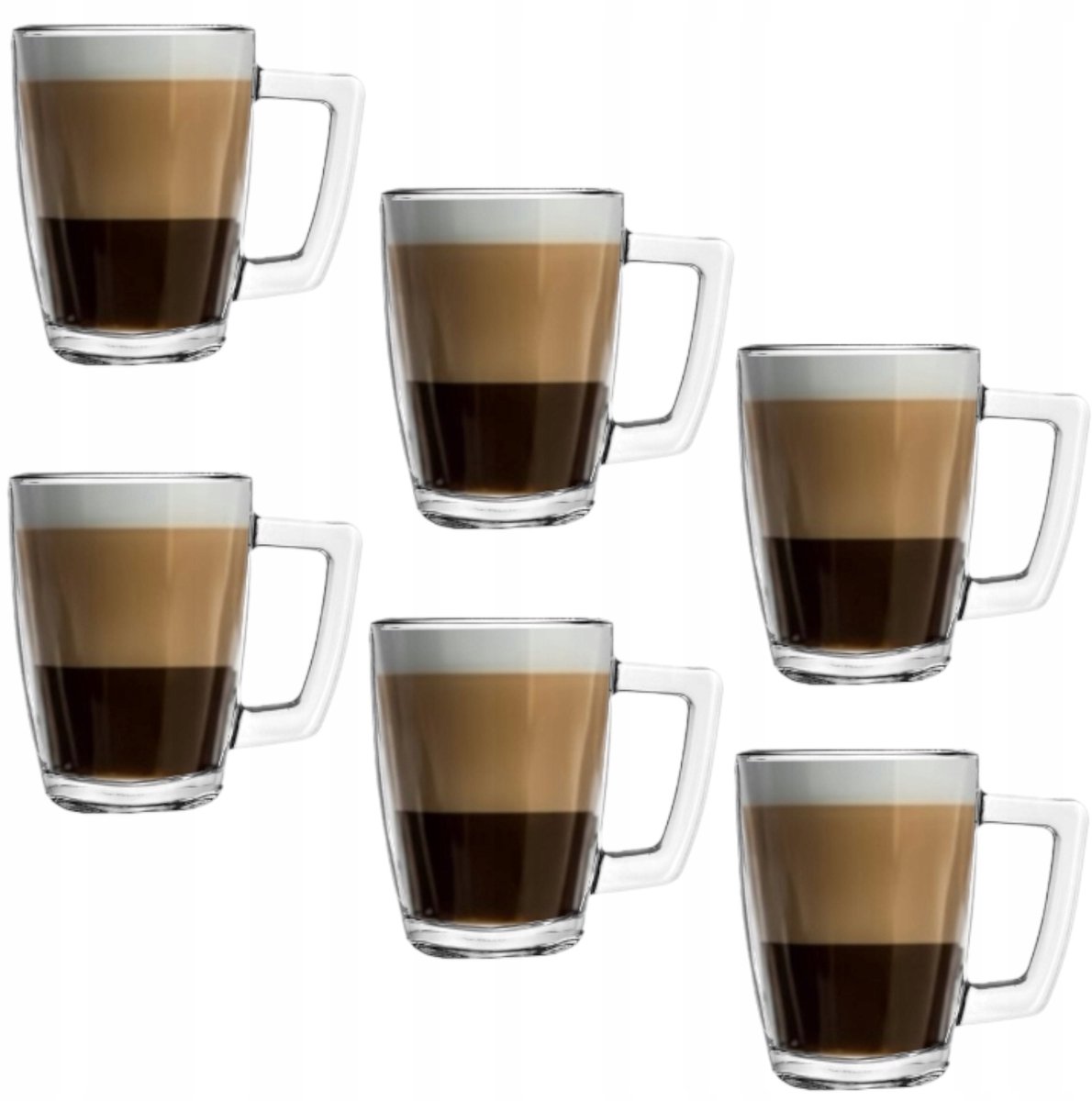 Set van 6 glazen met oor, 325ml, voor koffie, thee, latte, vaatwasserbestendig