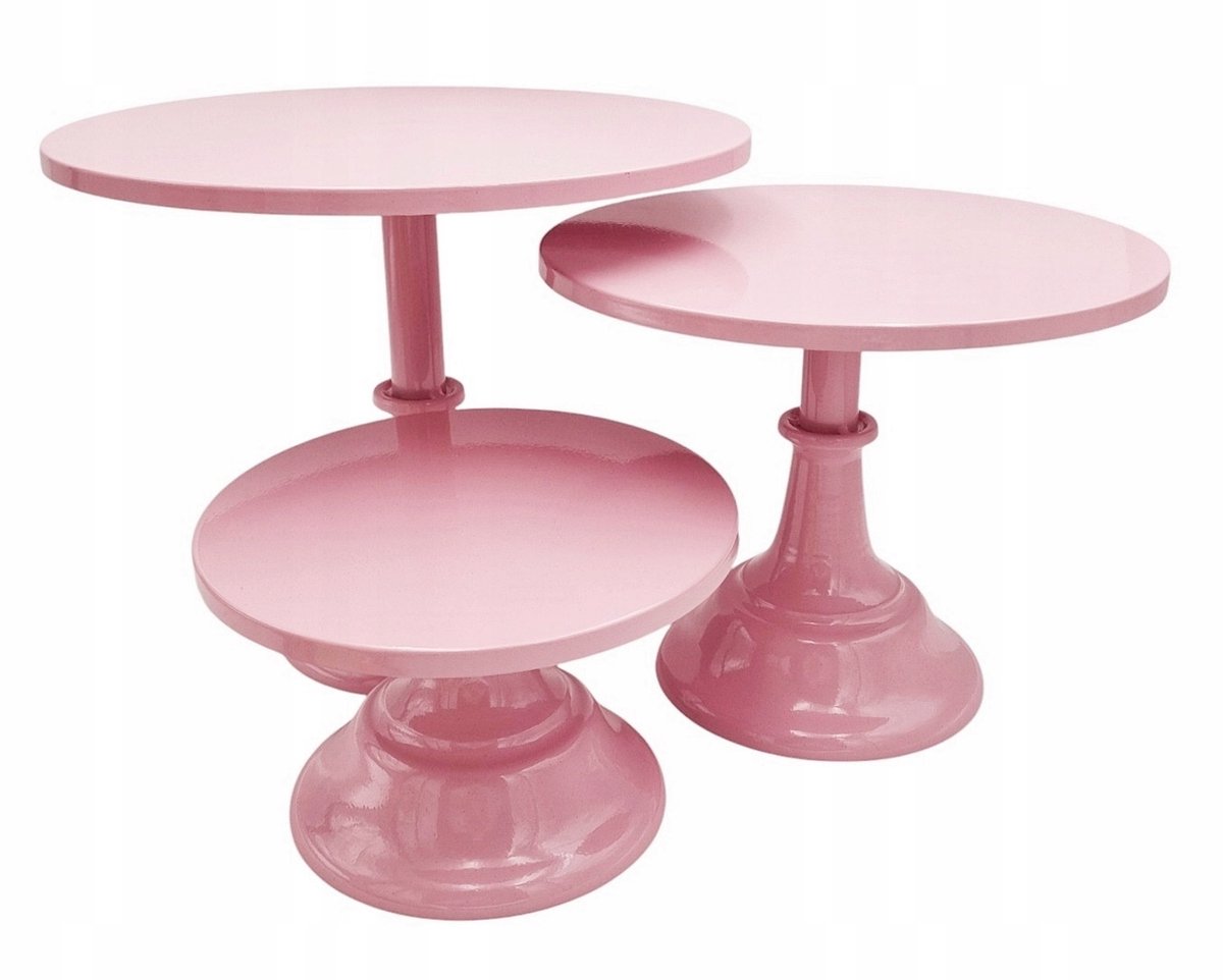 Metalen Taartplateau Set Roze - 3 Stuks