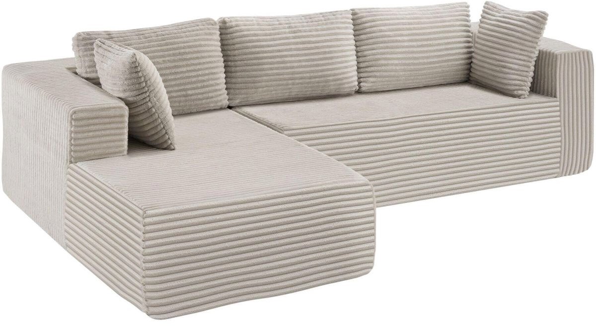 tectake® Hoekbank – L-Vormige Loungebank – Comfortabele Zitbank met Premium Schuim en Antislip Onderzijde – Moderne Bank voor Woonkamer - beige fluwelen corduroy