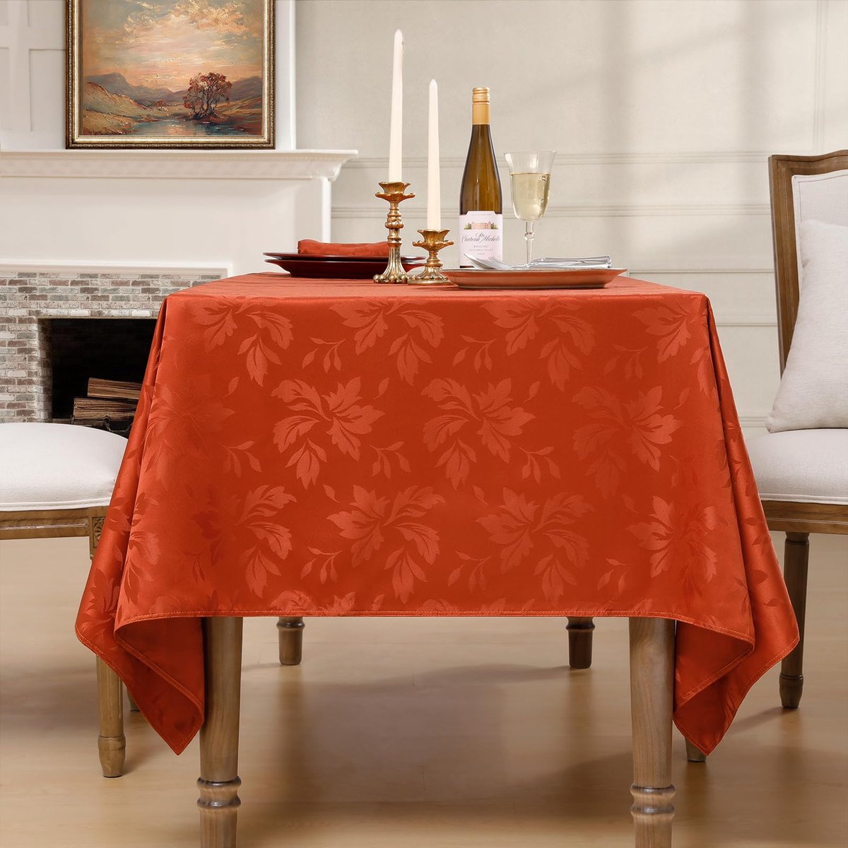 Famanu – Herfsttafelkleed, vuilafstotend, rechthoekig, afmetingen 240 x 140 cm, oranje, geschikt voor 6-8 plaatsen, jacquard-tafelkleed, waterdicht, decoratie voor verjaardagsfeest, keuken of eetkamer