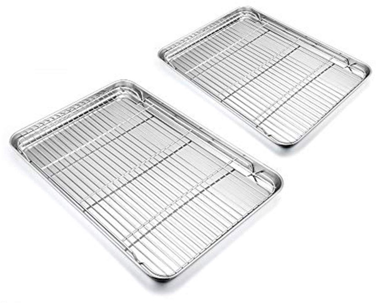 Famanu – Bakplaat met taartrooster, set van 4 delen (2 taartroosters + 2 grillrekken), roestvrijstaal, gemakkelijk schoon te maken
