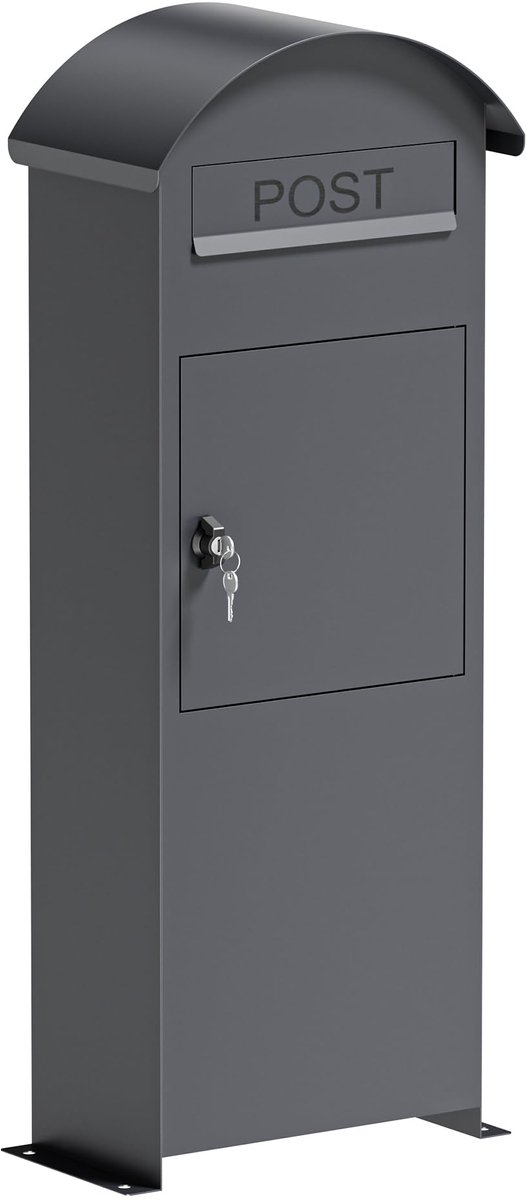 Famanu – Antraciet brievenbus, 420 x 240 x 1020 mm, staande brievenbus voor vloermontage met slot, stevige stalen brievenbus met dak
