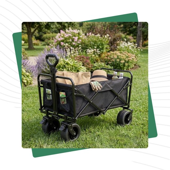 Opvouwbare bolderkar 93 x 60 x 105 cm - 150 kg - 120 L - XL terreinwielen met rem van Opvouwbare Bolderkar — afbeelding 4