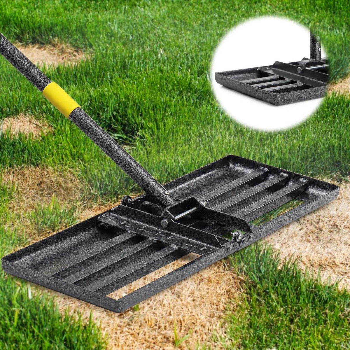 Gazon nivelleringshark - Tuin egaliseer - Grond voorbereiden - Verstelbare steel - 5 meter breed - Zilver