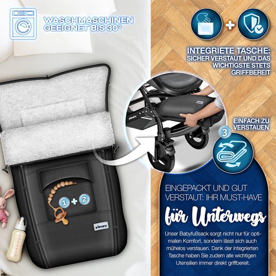 Wintervoetenzak - Babyzak - Baby warm houden - Universeel inzetbaar - 95 x 50 cm - Zwart — afbeelding 4