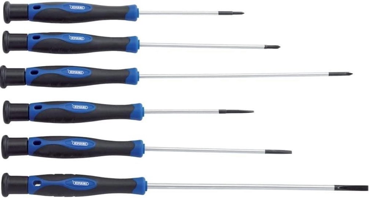 Precisie Schroevendraaiers - Lange Set - Delicate Klussen - Geharde Tips - 6 Stuks - Blauw