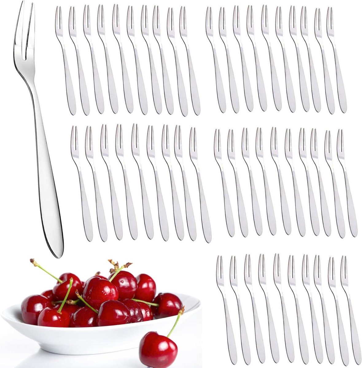 Dessertvorken Set - Fruitvorkjes Taart - Luxe Dineren - Roestvrij Staal - 50 Stuks - Zilverkleurig