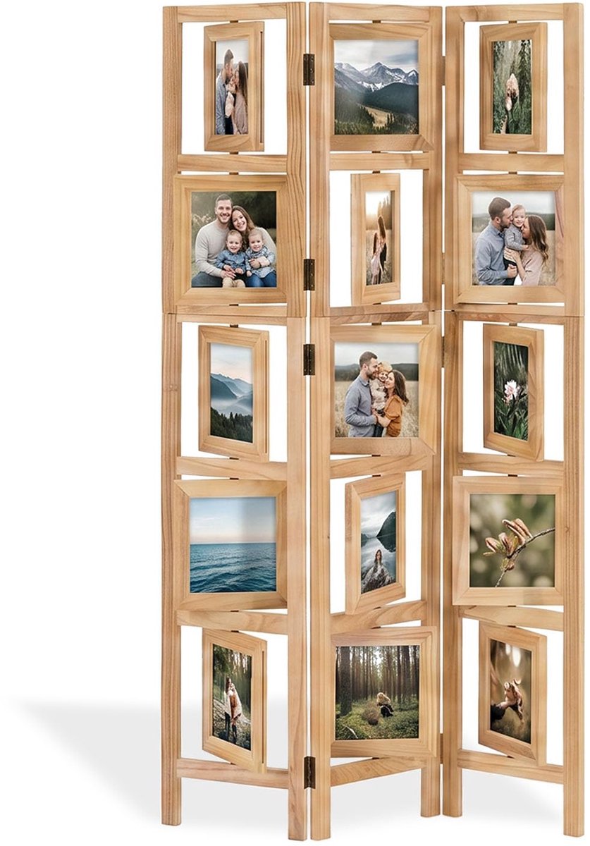 Famanu – 3-delige paravent fotolijst, ruimteverdeler van hout, 160x93 cm, ideaal voor het creëren van privacy en decoratie