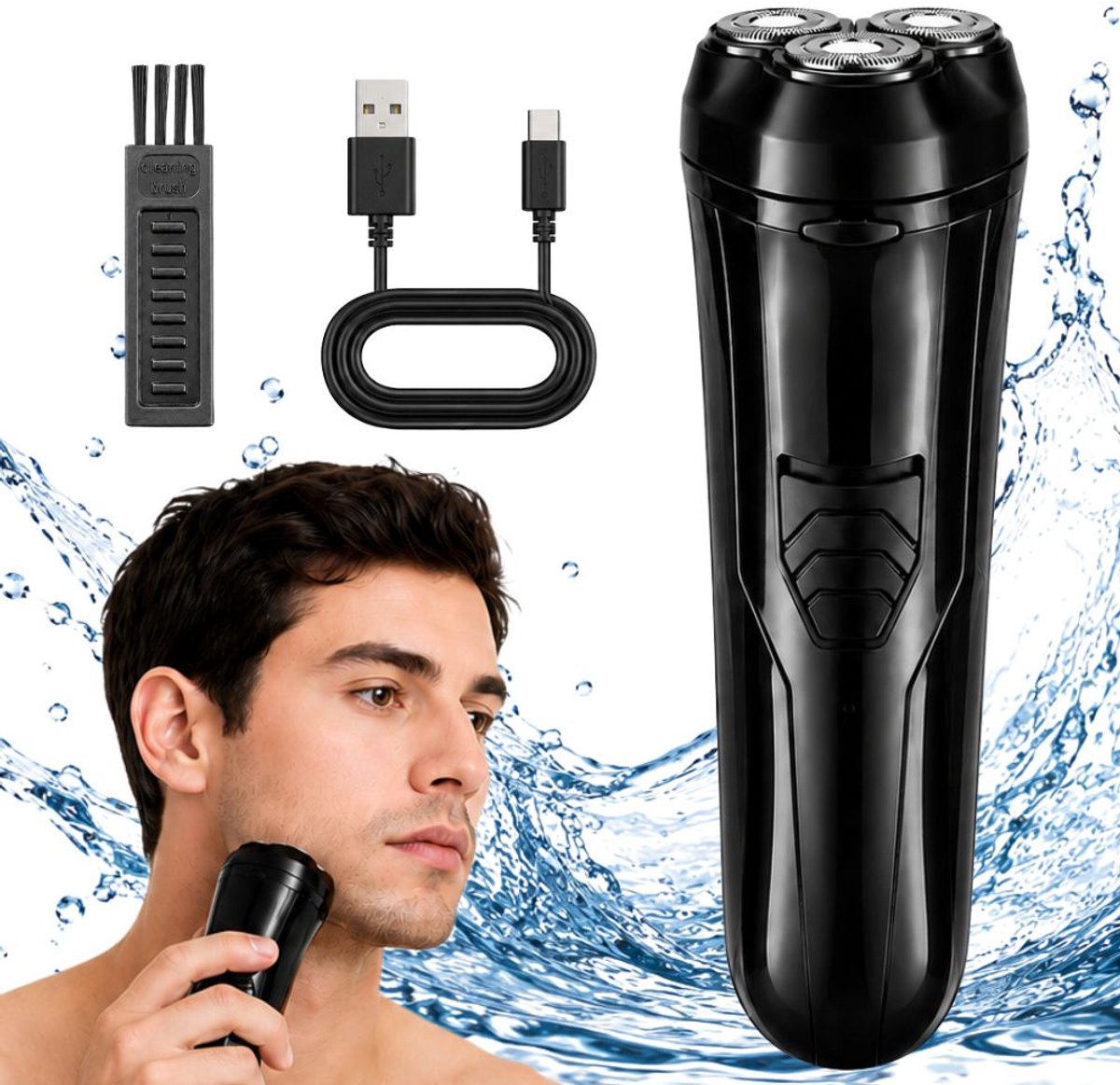 Waterdichte elektrische scheerapparaat voor mannen met USB-aansluiting – geschikt voor nat en droog gebruik