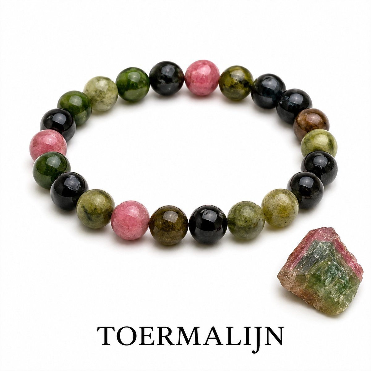 S4H Toermalijn Armband – 10 mm Edelsteen Kralen | Bescherming, Aarding & Positieve Energie – 19 cm