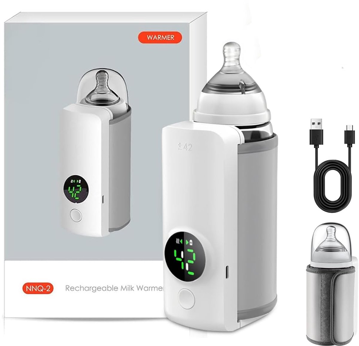 Afenau flessenwarmer voor baby's, 6000 mAh, draagbare flessenwarmer voor baby's met 6 temperaturen, draadloze - ShopVlot