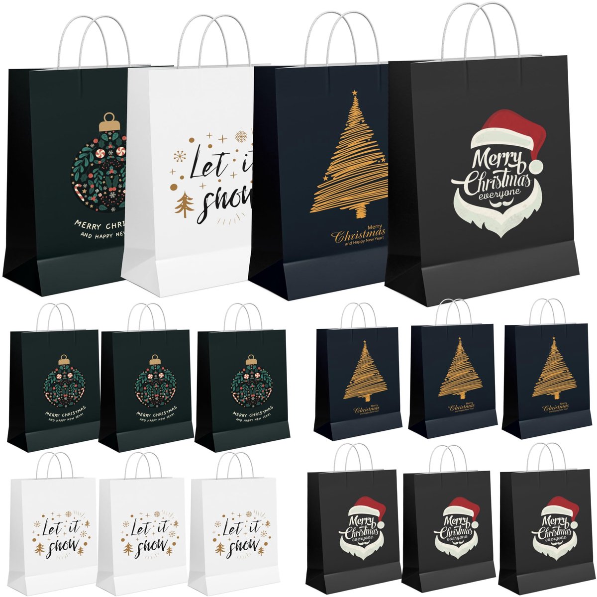 Famanu – Kerstverpakking set van 36 stuks, cadeautassen en cadeauzakjes voor Kerstmis, Sinterklaas en verjaardagen, ideaal voor het inpakken van cadeaus