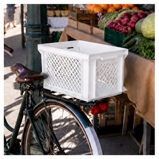 Vintag Fietskrat - 26 Liter - 40 x 30 x 22 cm - Kunststof - Wit — afbeelding 3