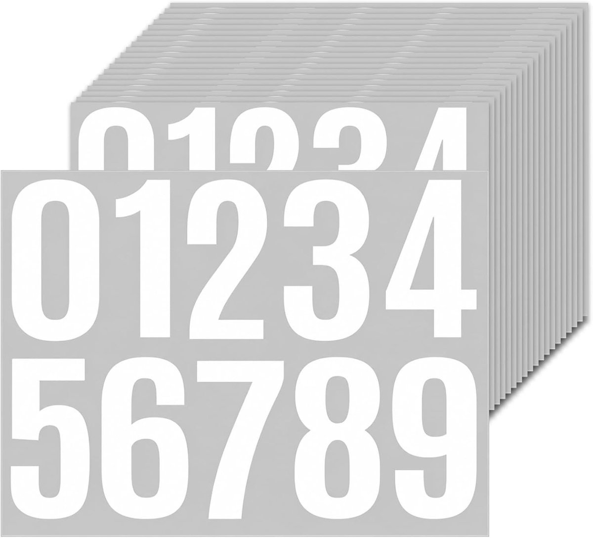 Grote Weerbestendige Nummer Stickers - Zelfklevende Cijfers 0-9 voor Huisnummers, Postbussen en Afvalbakken, Perfect voor Binnen en Buiten, 20 Vel van 10 cm