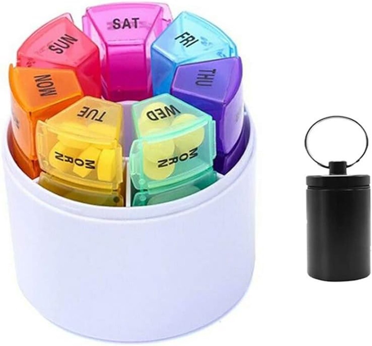 Tabletten Organizer voor 7 Dagen met 4 Compartimenten - Handige Pillendoos voor Medicijnen, Vitaminen en Supplementen met Sleutelhanger