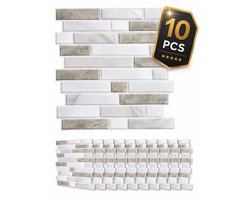 Mondura - Plaktegels Zelfklevend 3D 10 Stuks - Tegelstickers & Muurstickers Keuken - Tegelsticker Badkamer - Marmerlook Beige Wit - 25x25 cm