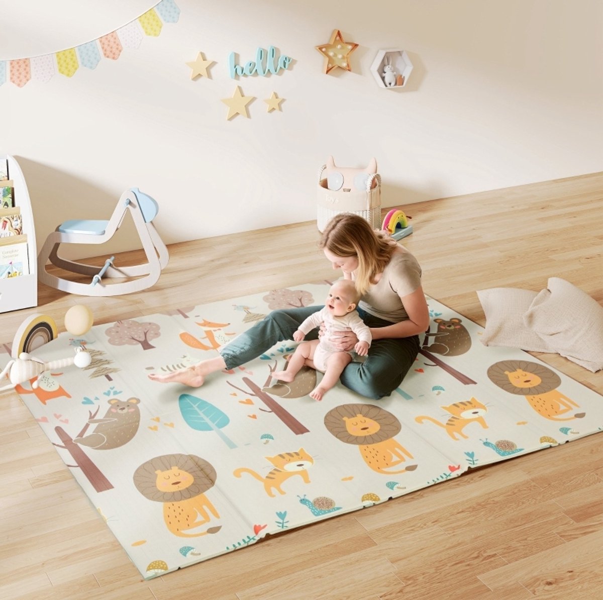 REDOM - Baby speelmat - Dubbelzijdig en opvouwbaar - Waterafstotend en eenvoudig schoon te maken - Diermotief - Kinderkamer en woonkamer - XPE-schuim - Meerkleurig - 196 x 176 x 1,5 cm