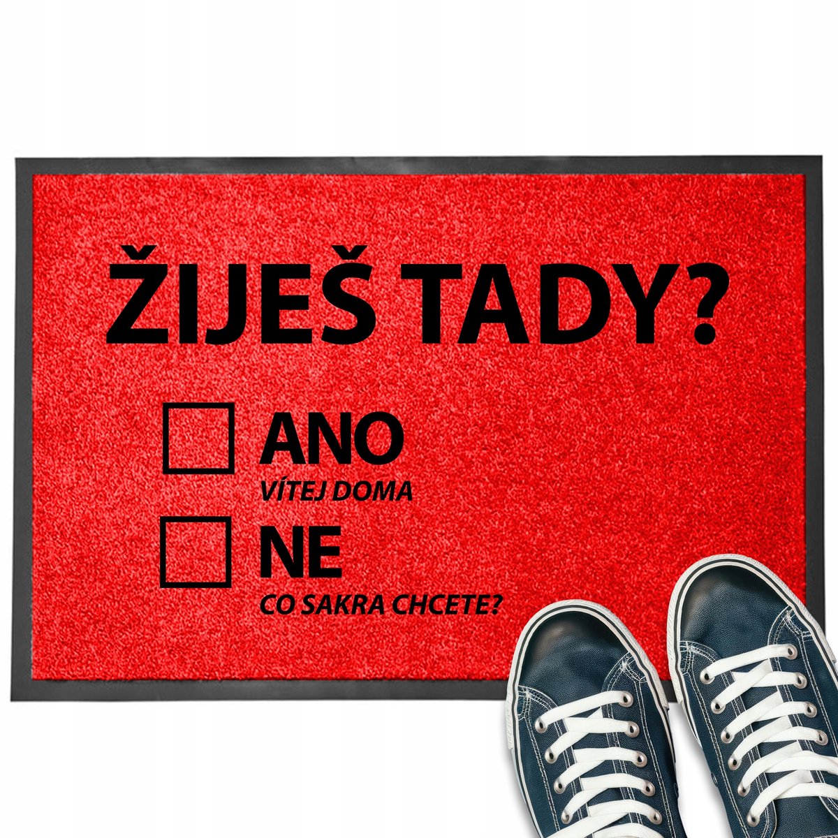 Deurmat "Woon je Hier?" Rood 40x60 cm - Stijlvol Voorgerecht