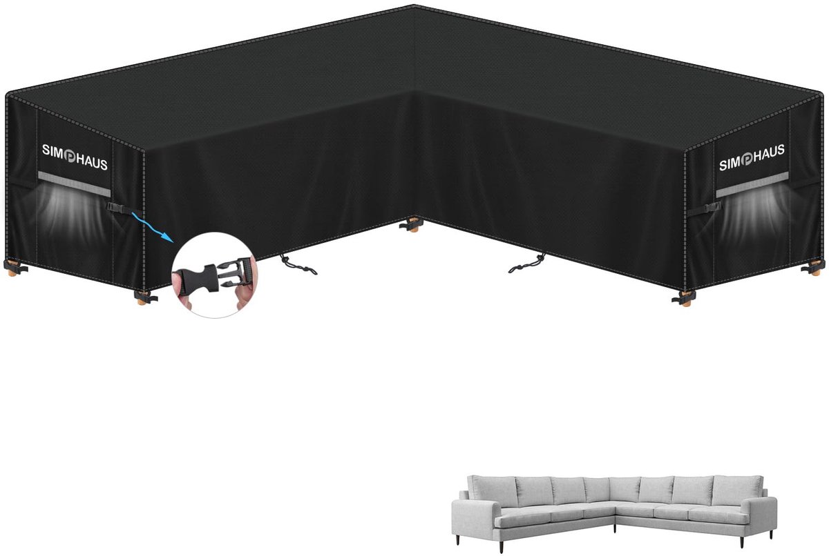 SIMPHAUS Beschermhoes voor tuinmeubelen, V-vorm, afdekzeil voor loungebank, waterdicht, anti-uv, 420D Oxford-stof, 315 - ShopVlot
